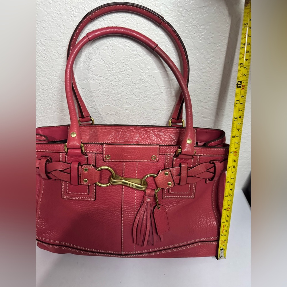 Coach Y2K Hampton Red Pebbled Leather Carryall Satchel Tote Shoulder Bag - Picture 3 of 15